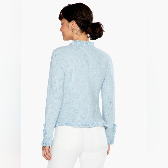 Nic + Zoe Fringe Mix Knit Jacket - Mist (Light Blue) - Picture 2 of 10